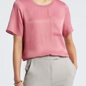 Nordstrom Woven Satin Pocket T-shirt NWOT in Coral
